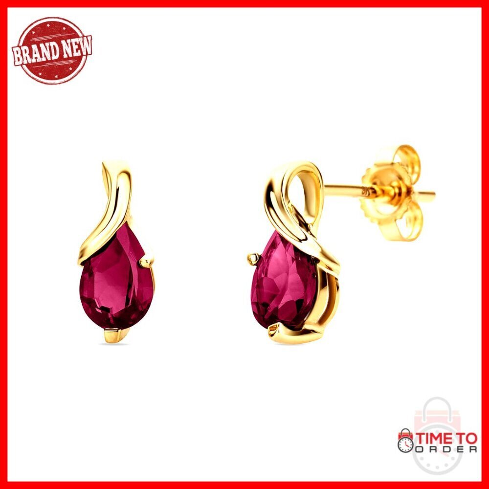 14K Gold Dangle Earrings with Pear-Shape Gemstones, Handmade Jewelry